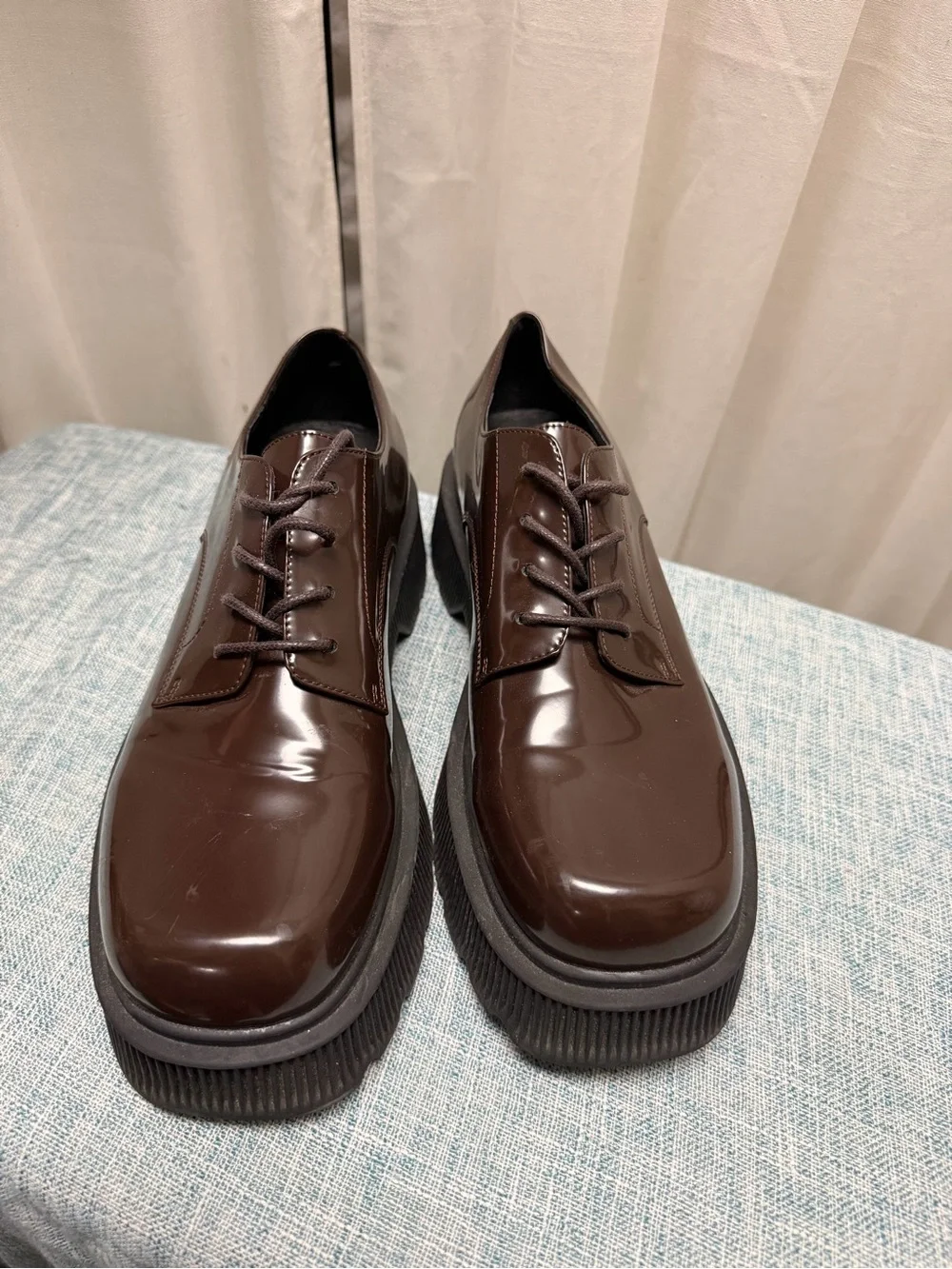 Jeffrey Campbell Dark Brown Patent Platform Lace-Up Oxfords